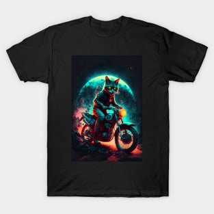 Cyber Cat Riding Dirt Bike T-Shirt